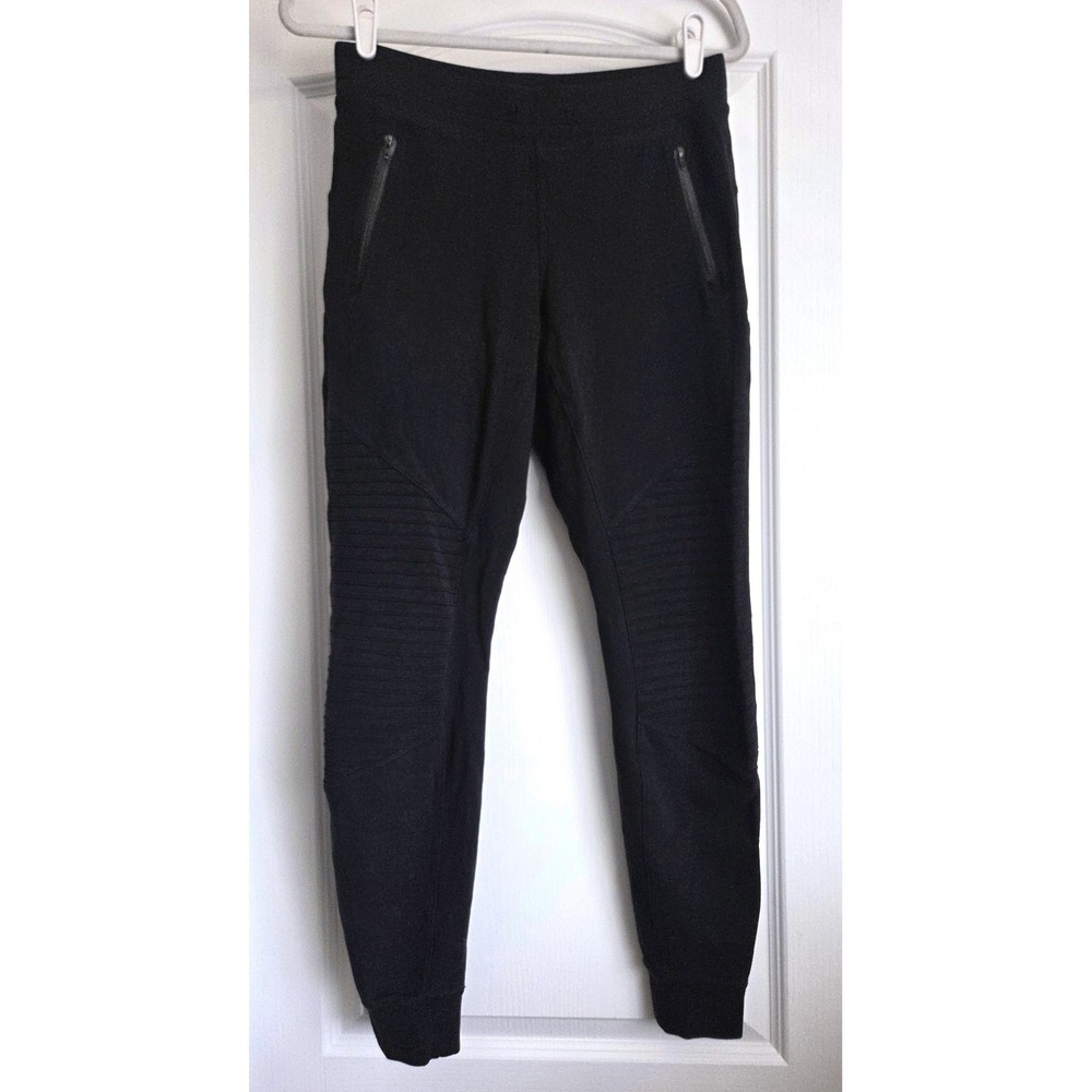 Alo Yoga Urban Moto Sweatpants Black Quilted Biker Joggers Slim Fit Zippers Sz M